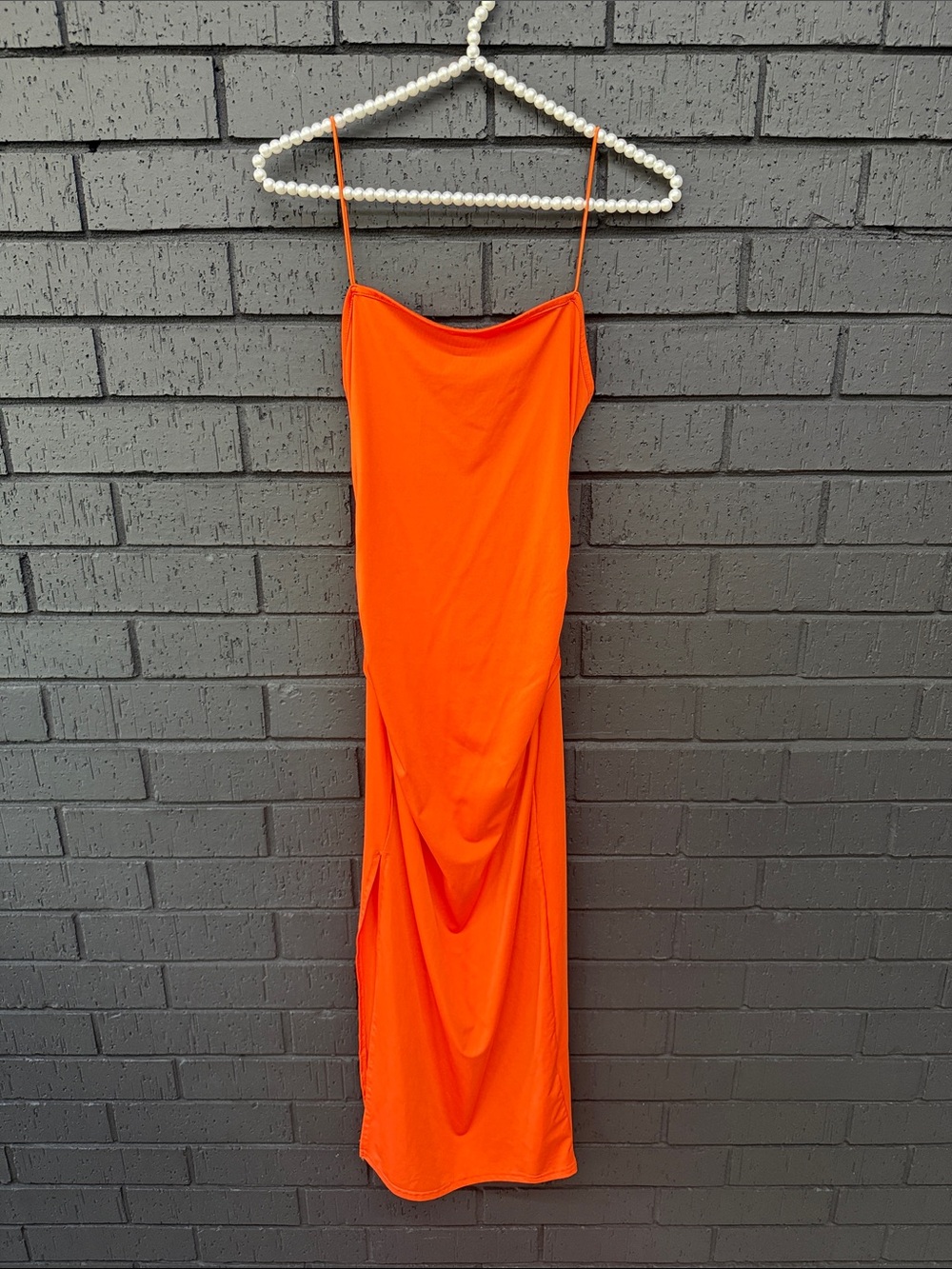 Elegant Orange Slip Dress with Thin Straps